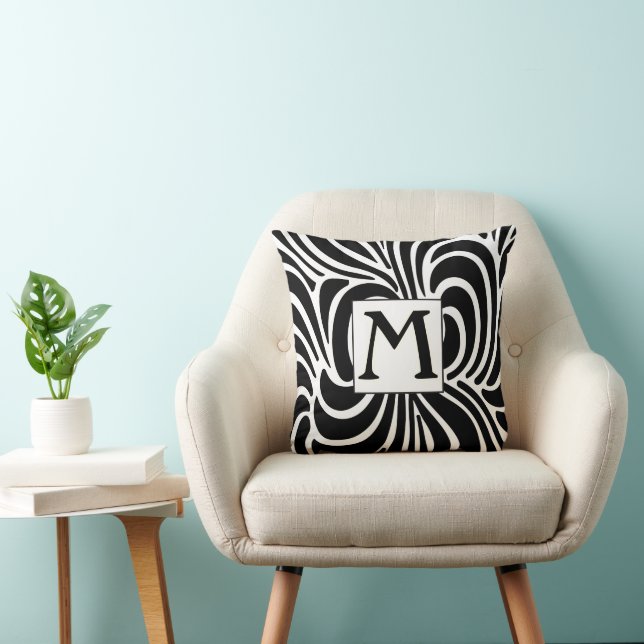 Disco Casual Black and White Monogram Pillow (Chair)