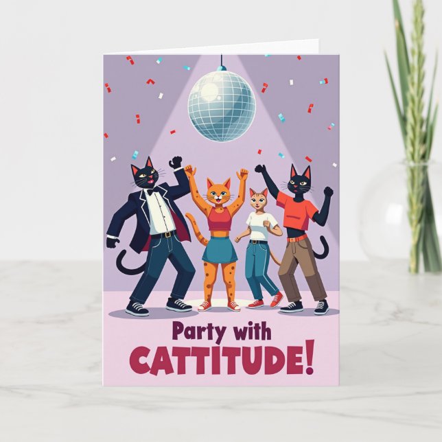 Disco Cat Birthday Card (Front)