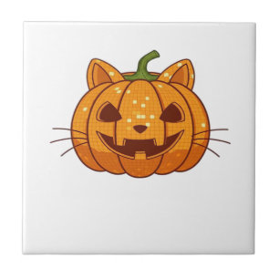 Disco Cat Jack o'Lantern Classic T-Shirt Ceramic Tile