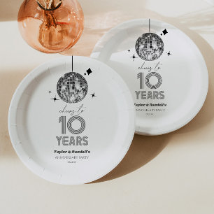Disco Cheers 10 Years Wedding Anniversary Party Paper Plate