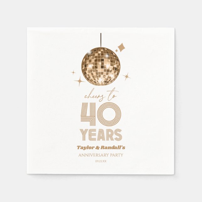 Disco Cheers 40 Years Wedding Anniversary Party Napkin (Front)