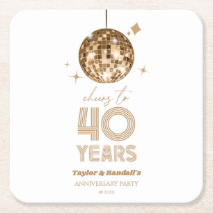 Disco Cheers 40 Years Wedding Anniversary Party Square Paper Coaster