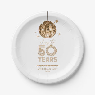 Disco Cheers 50 Years Wedding Anniversary Party Paper Plate