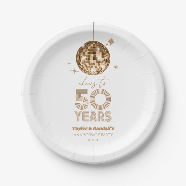 Disco Cheers 50 Years Wedding Anniversary Party Paper Plate (Front)