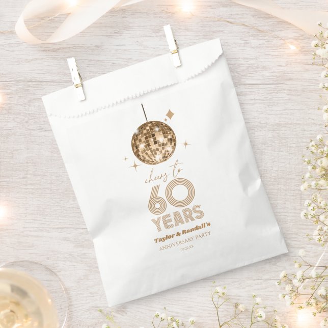 Disco Cheers 60 Years Wedding Anniversary Party Favour Bag (Clipped)