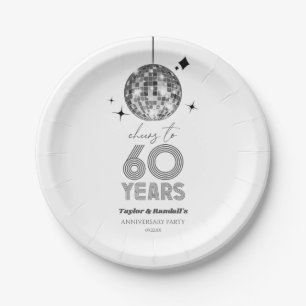 Disco Cheers 60 Years Wedding Anniversary Party Paper Plate