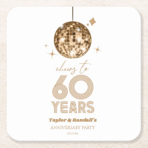 Disco Cheers 60 Years Wedding Anniversary Party Square Paper Coaster
