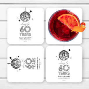 Disco Cheers 60 Years Wedding Anniversary Party Square Paper Coaster