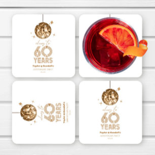 Disco Cheers 60 Years Wedding Anniversary Party Square Paper Coaster