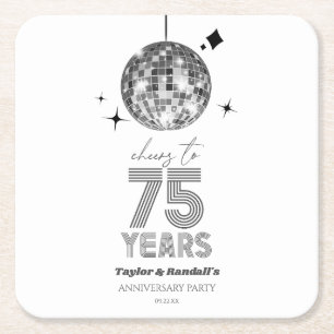 Disco Cheers 75 Years Wedding Anniversary Party Square Paper Coaster