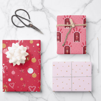 Disco Christmas Wrapping Paper Flat Sheet Set of 3
