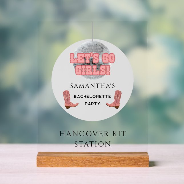 Disco Cowgirl Bachelorette Hangover Kit Station Acrylic Sign (Neutral)