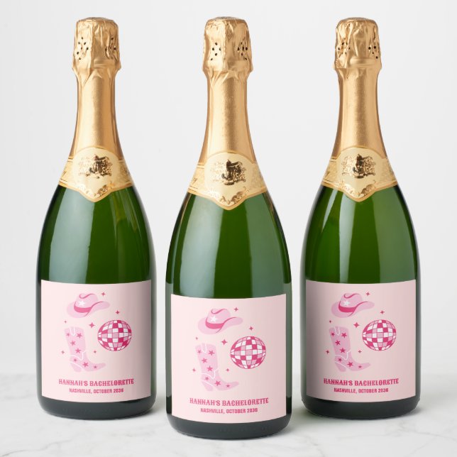 Disco Cowgirl Bachelorette Party Champagne Labels (Bottles)