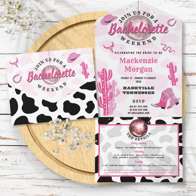 Disco Cowgirl Bachelorette Weekend Party All In One Invitation (Disco Cowgirl Bachelorette Weekend Party All In One Invitation)