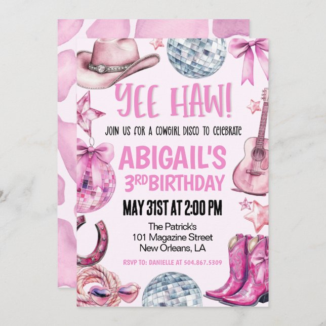 Disco Cowgirl Birthday Invitation (Front/Back)