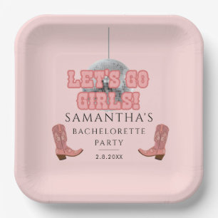 Disco Cowgirl Let’s Go Girls Bachelorette Party Paper Plate
