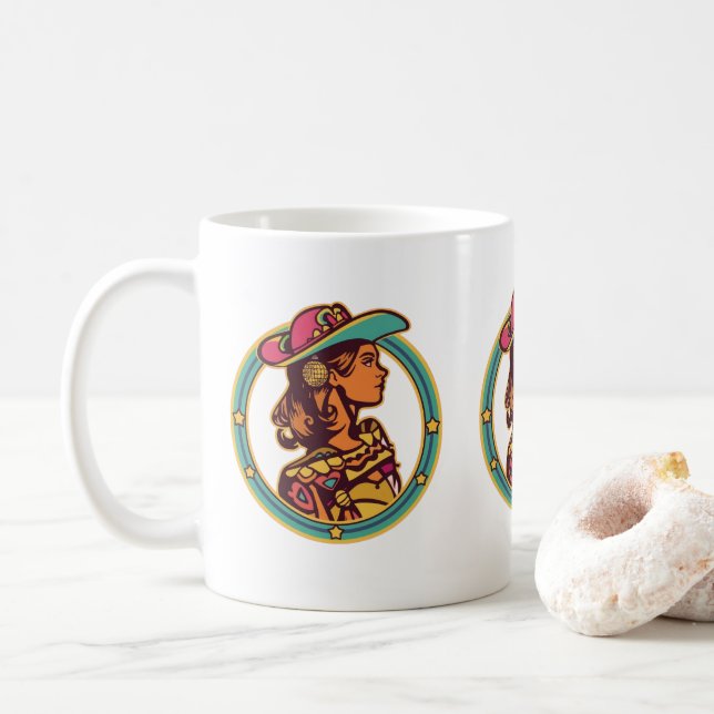 Disco Cowgirl Mug – Retro Western Autumn Vibes (With Donut)