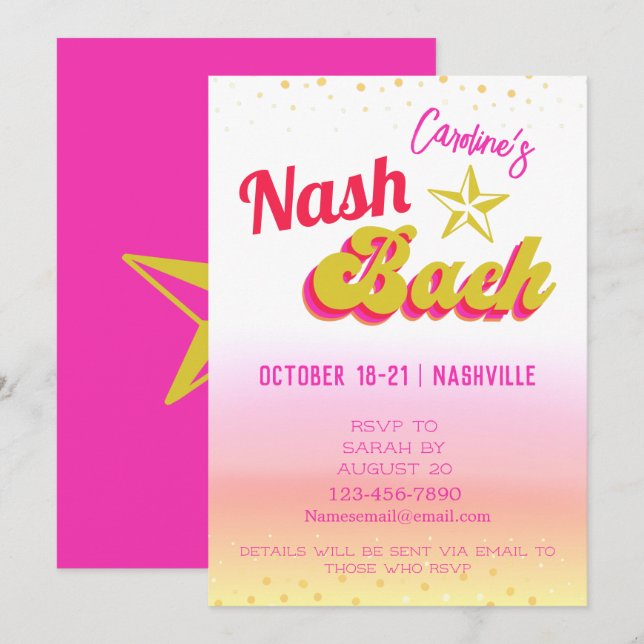Disco Cowgirl Nash Bash Bachelorette  Invitation (Front/Back)