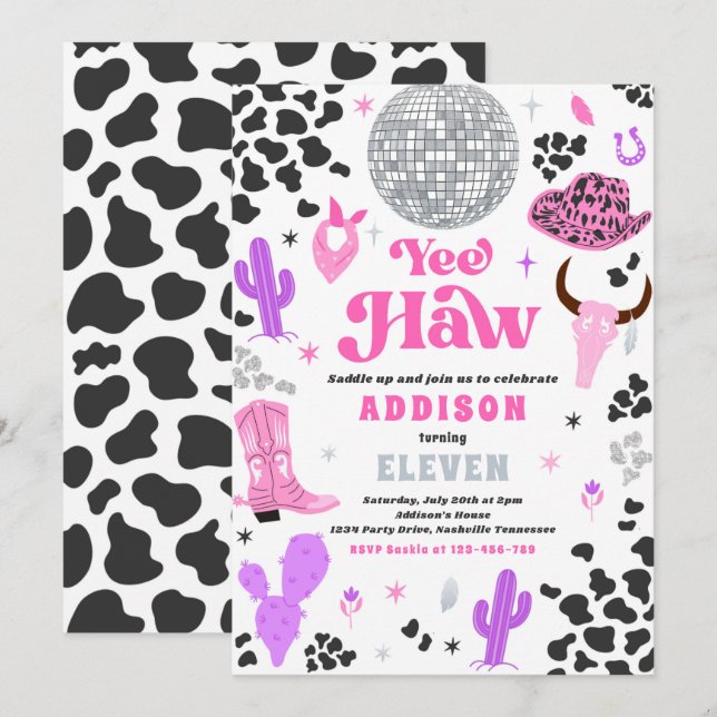 Disco Cowgirl Nashville Pink Rodeo Birthday Party Invitation (Front/Back)