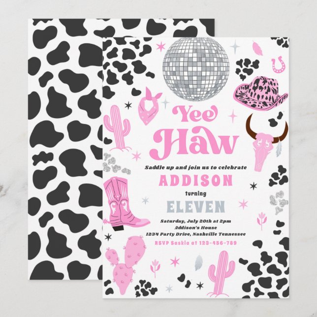 Disco Cowgirl Nashville Pink Rodeo Birthday Party Invitation (Front/Back)