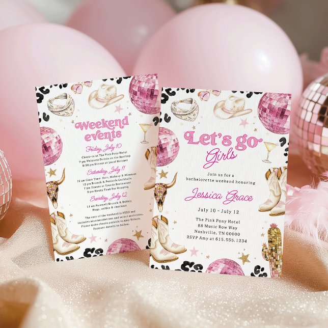 Disco Cowgirl Pink Nashville Bachelorette Weekend  Invitation (Creator Uploaded)