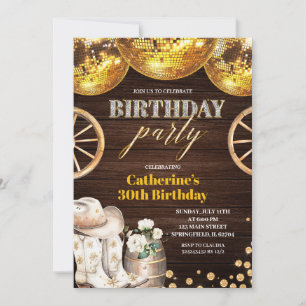 Disco Cowgirl Western Adult Bling Birthday Inv Invitation