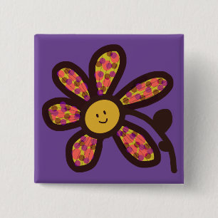Disco daisy 15 cm square badge