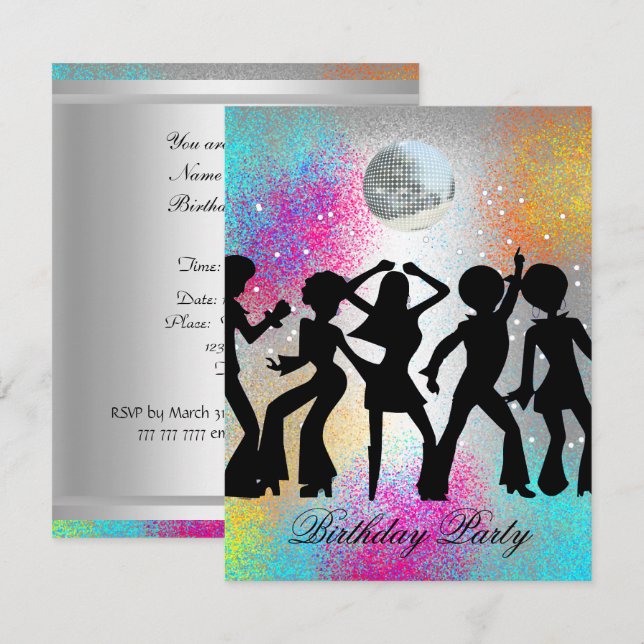 Disco Dance Birthday Party Invitation 1 (Front/Back)