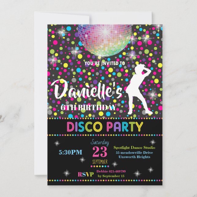 Disco Dance Birthday Party Invitation Girl (Front)