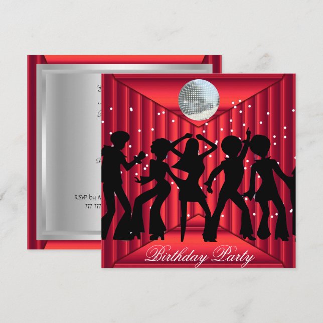 Disco Dance Birthday Party  Invitation red (Front/Back)