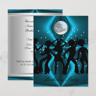 Disco Dance Blue Birthday Party Invitation