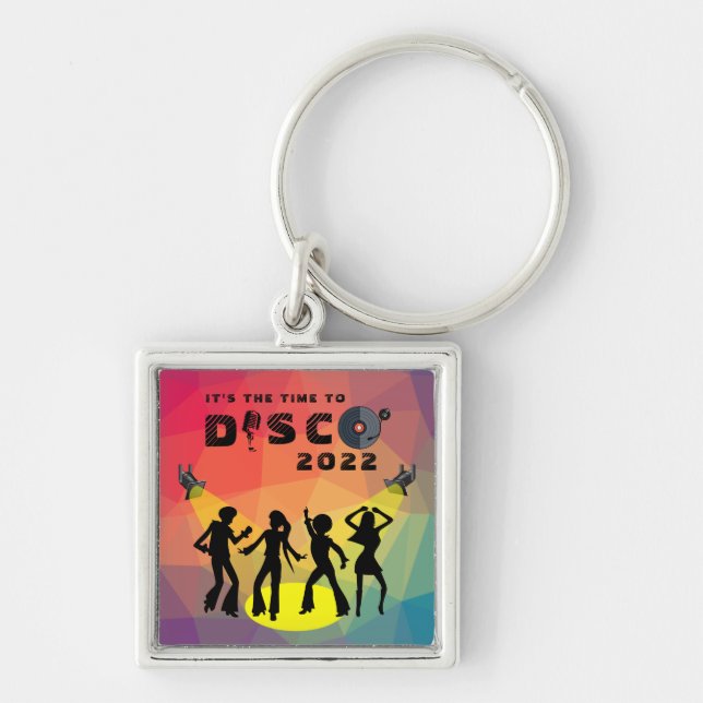 Disco dance floor retro multicolor celebration  key ring (Front)