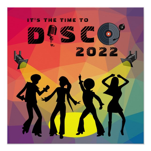 Disco dance floor retro multicolor celebration  poster (Front)