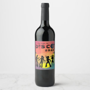 Disco dance floor retro multicolor celebration wine label