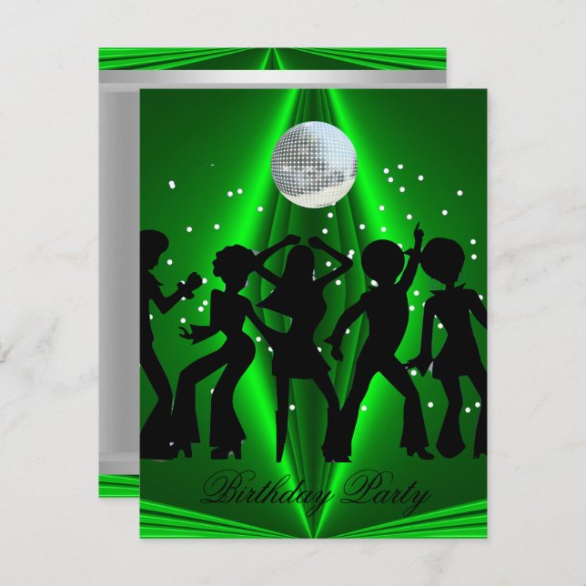 Disco Dance Green Birthday Party Invitation (Front/Back)