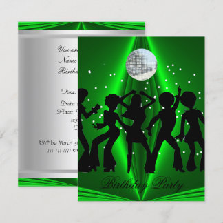 Disco Dance Green Birthday Party Invitation