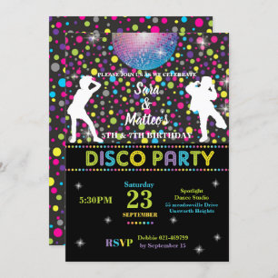 Disco Dance Joint Twins Birthday Party Boy Girl Invitation
