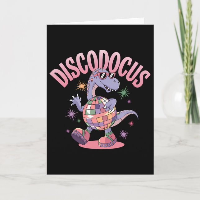 Disco Dancing Dinosaur Diplodocus Dino Funny 70s D Card (Front)