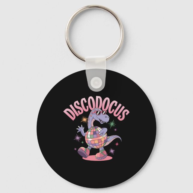 Disco Dancing Dinosaur Diplodocus Dino Funny 70s D Key Ring (Front)