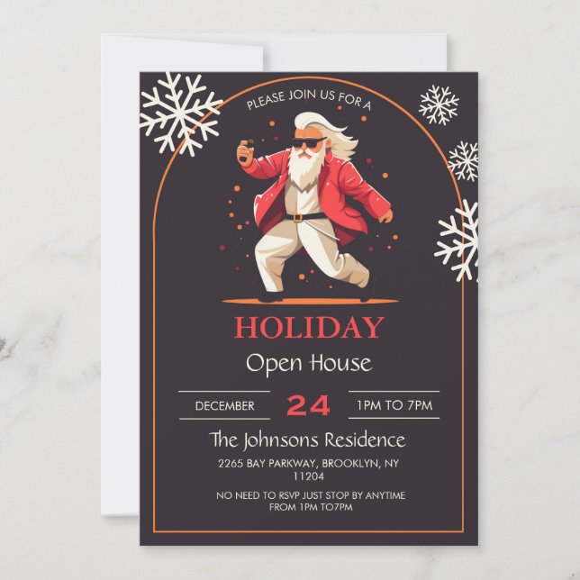 Disco Dancing Santa Claus Cartoon Invitation (Front)