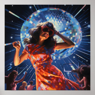 Disco Dancing Woman with Oversized Sunglasses Poster