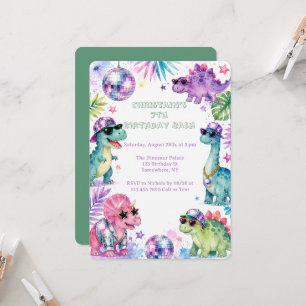 Disco Dinosaur Watercolor Birthday Bash Age Invitation
