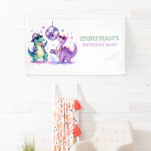 Disco Dinosaur Watercolor Birthday Bash  Banner