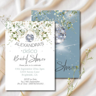 Disco Dusty Blue Floral Ball Bridal Shower Invitation