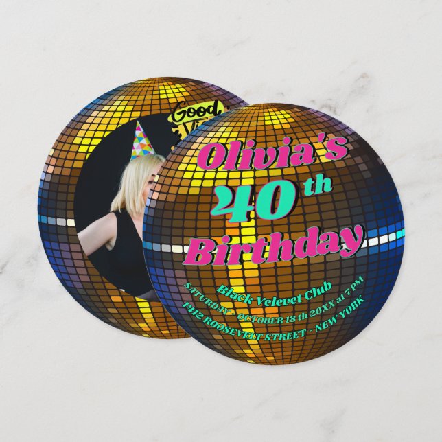 Disco Fever: Custom Retro Disco Ball Invitation (Front/Back)