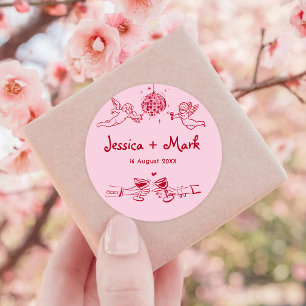Disco Funky Hand Drawn Wedding Classic Round Sticker