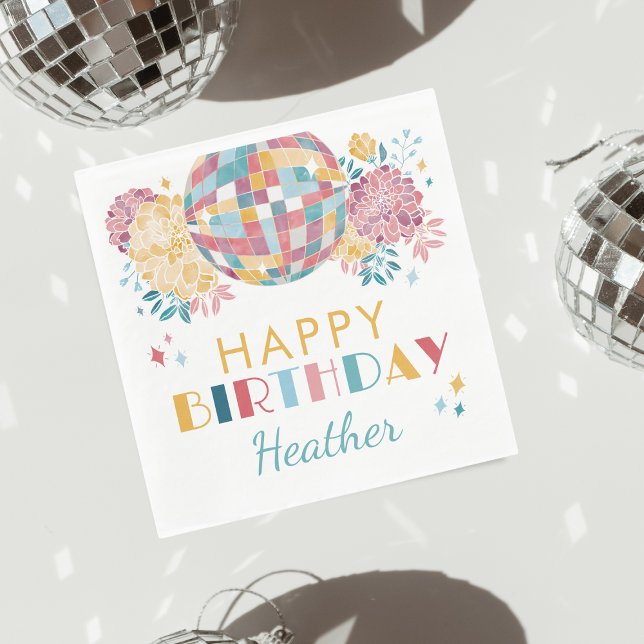 Disco Garden Party 70's Theme Birthday Napkin (Creator Uploaded)