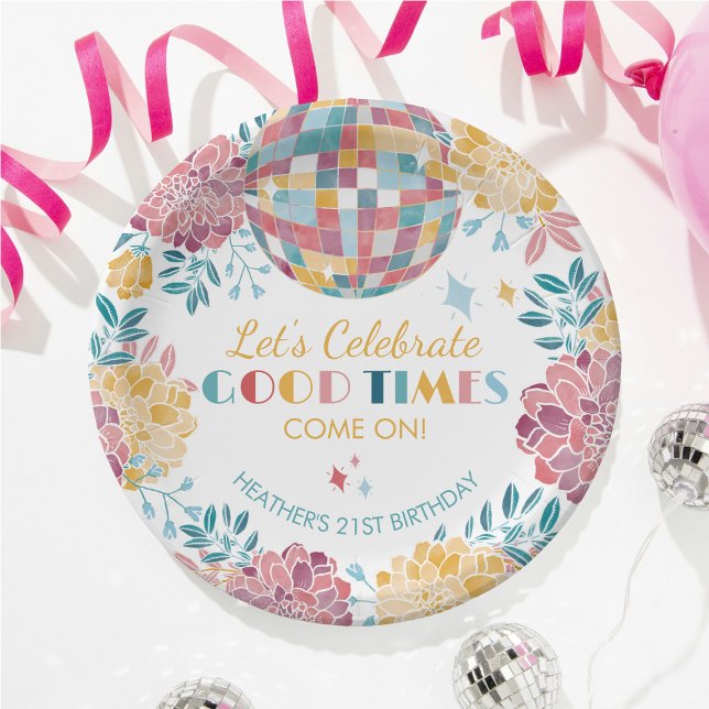 Disco Garden Party Celebrate Good Times Birthday  Paper Plate (Creator Uploaded)