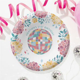 Disco Garden Party Retro Floral Birthday  Paper Plate