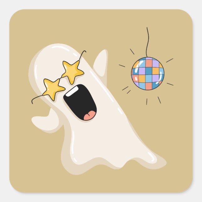 Disco Ghost with Star Glasses Square Sticker (Front)